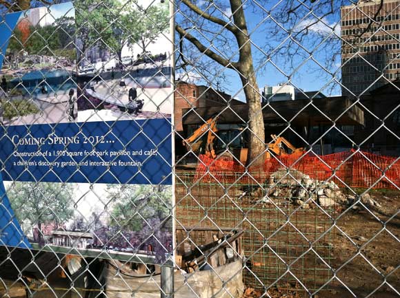 A lot of activity on the site of Sister Cities Park on the Ben Franklin Parkway