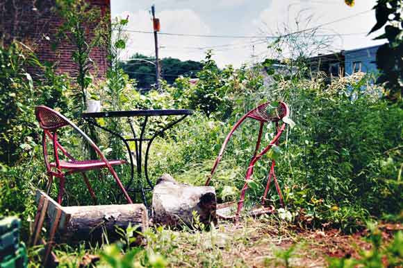 A table setup in the community garden at 40th and Wallace