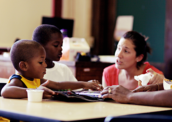 Students learning to read.