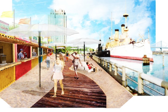 Rendering of the boardwalk at Spruce Street Harbor Park