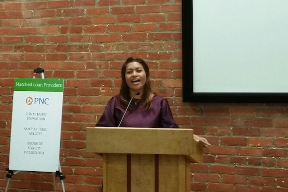 Chany speaks at a Kiva event