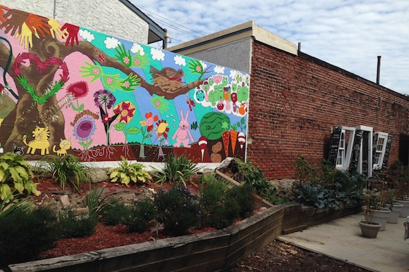 The completed mural and garden
