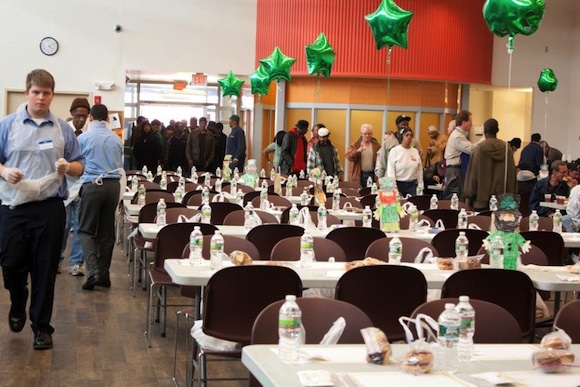 Guests are seated and served at their seats by volunteers