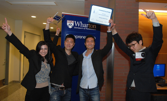 Wharton Business Plan Competition Winners; from left: Diana Kattan, Jaeho Chung, Robert Seo, Sanghoon Kwak
