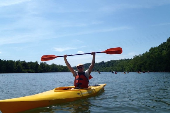 A happy kayaker on the Mon River