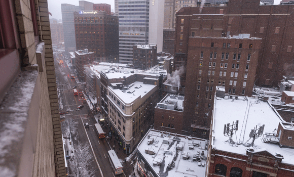 An overview of Liberty Avenue traffic, Downtown