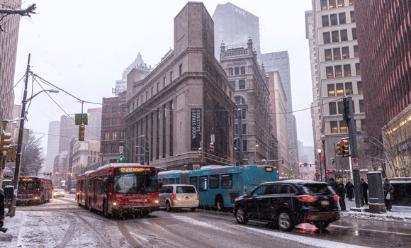 Port Authority buses in Downtown Pittsburgh