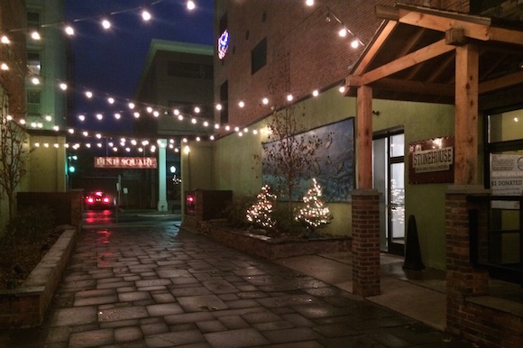 Pine Square at night