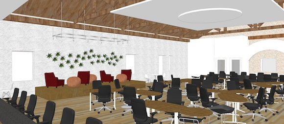 A rendering of petal tables at Impact Hub