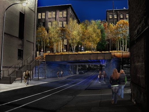 Rendering of the 13th Street overpass at night