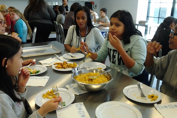 Masterman students taste their squash mac-'n'-cheese