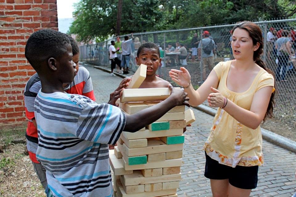 A big game of Jenga at Five Points Alley in Cincy