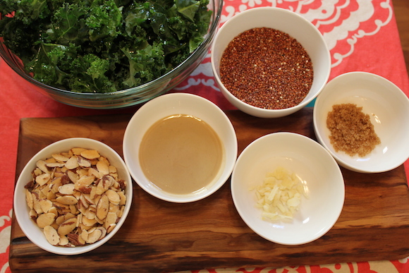 The ingredients for kale salad with tehina dressing